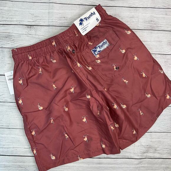 Trunks Surf & Swim Co NWT Men's Hula Girl Swim Trunks Burgundy Size Small - Picture 1 of 6